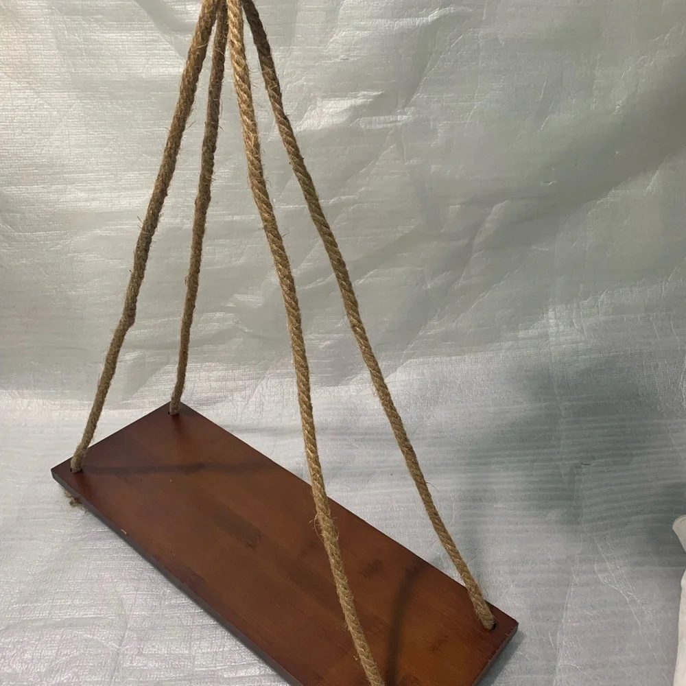 Rustic Wooden Floating Shelf 17”x6” with Adjustable Jute Rope Boho Farmhouse Dec